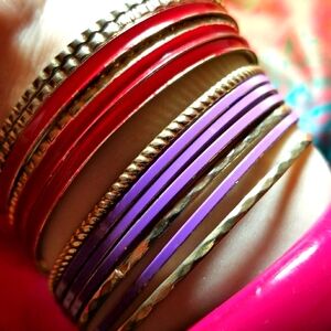Bangle bracelet bundle lot Pink purple gold red skinny thin jewelry